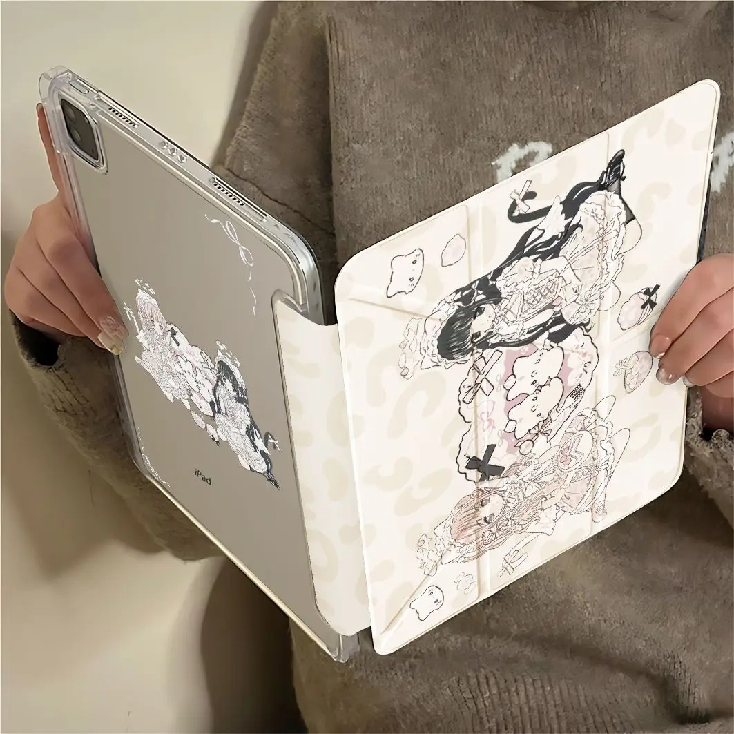 Sweet Lolita Girls iPad Case For iPad Pro 11 13in 2025 iPad Pro 12.9in Air7 10th 11th M4 M5 Y-Shaped Folding Protective Cover