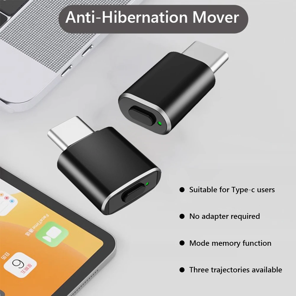 USB C Mouse Jiggler with Switch Button Undetectable Metal Mouse Mover Driver-Free Mouse Moving Device Keep Computer/Laptop Awake