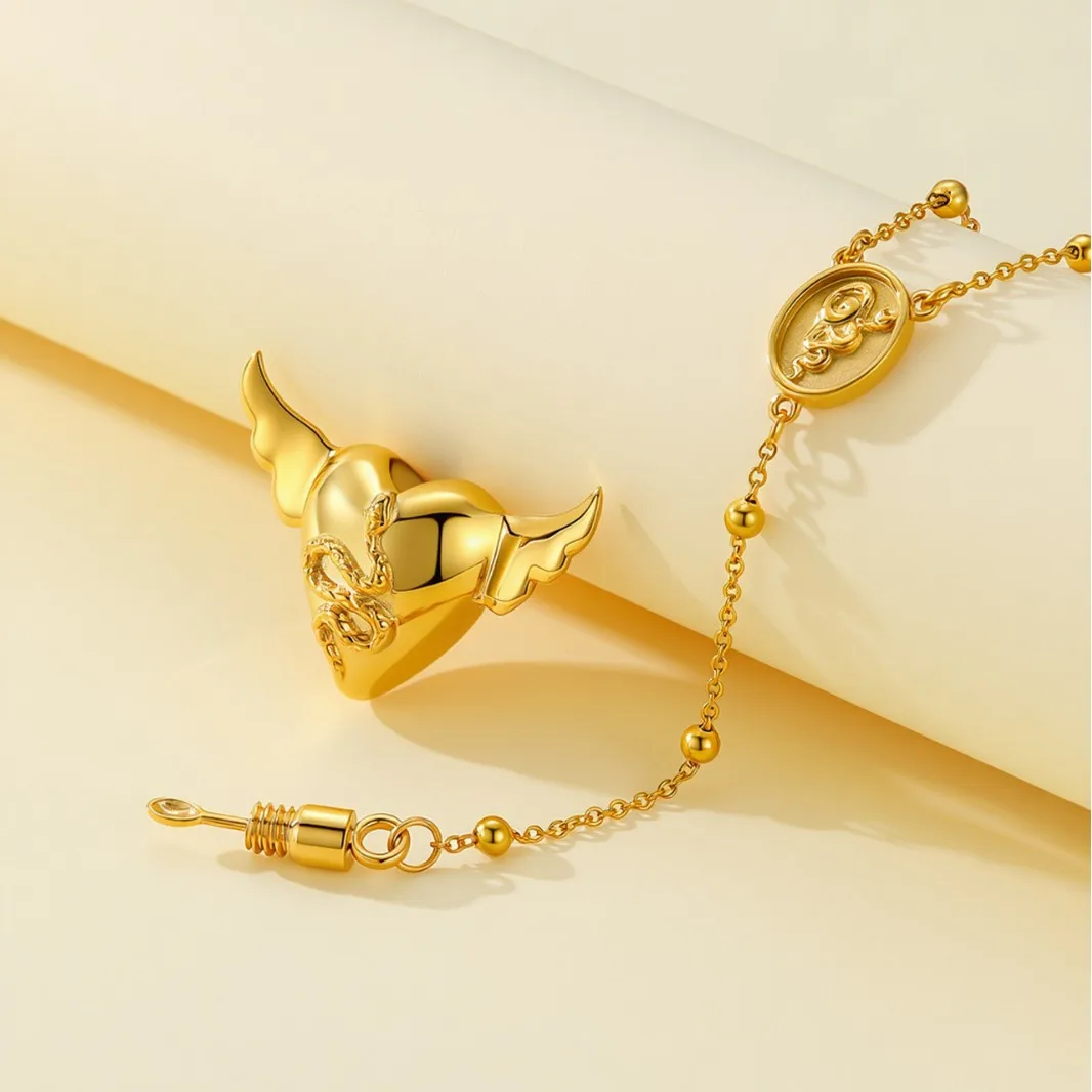 Wing Heart Shape Locket Pendant Necklace Exquisite  Luxurious Stainless Steel Heart Snake Spoon Necklaces Jewelry Gift