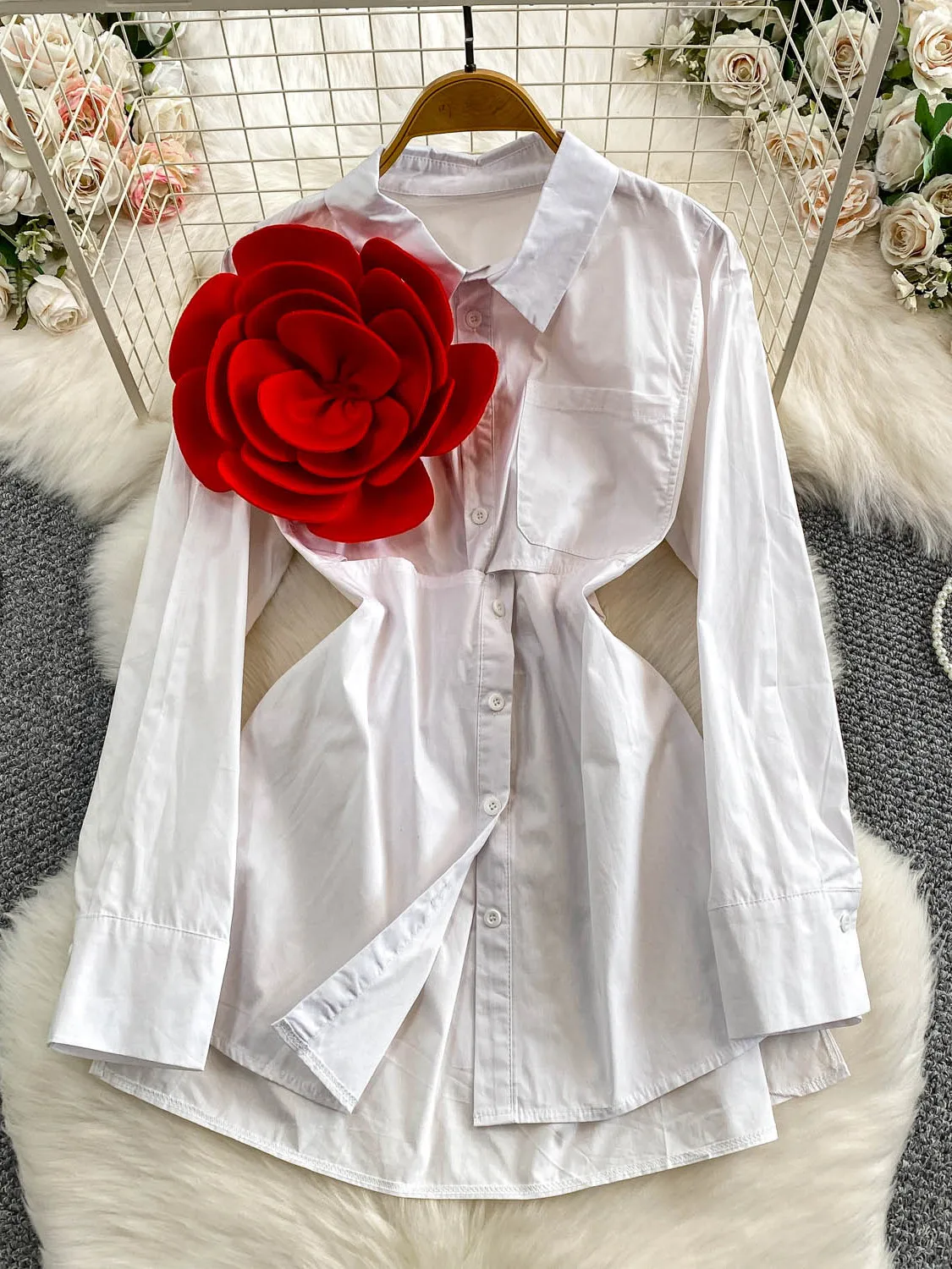 

Ele Lady's Slimming Floral Print irt Stand Collar Loose Fit Long Sve Casual Top for Autumn Winter Faion Sle