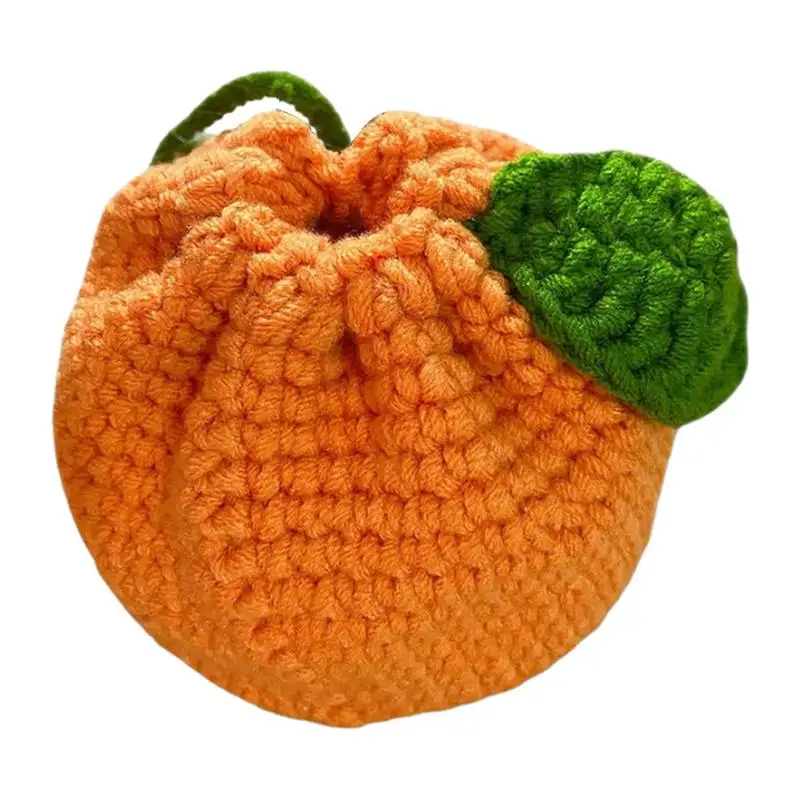 Geldbörse, gehäkeltasche mit Kordelzug, niedlicher Kordelzug, orange-förmige Häkel-Geldbörse, gehäkelte Mandarinen-Tasche, Münze