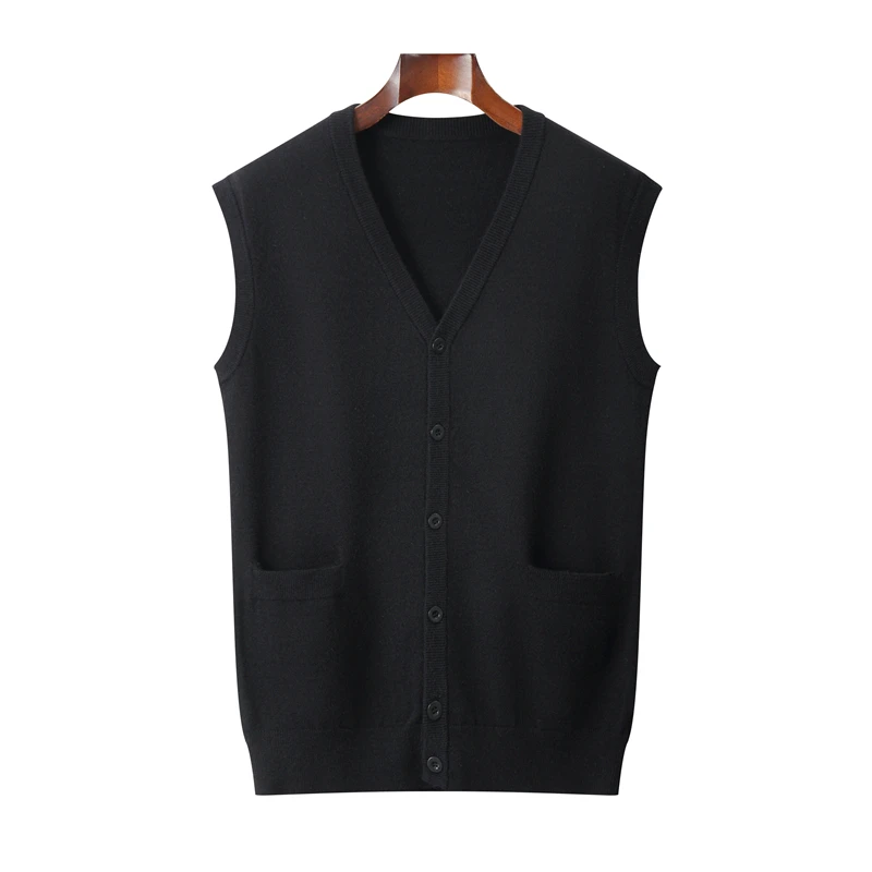 SHAN BAO 5XL 6XL 7XL 8XL Men's Front Pocket Sweater Vest Spring Brand Business Casual High Quality Plus Size Loose V-neck Vest