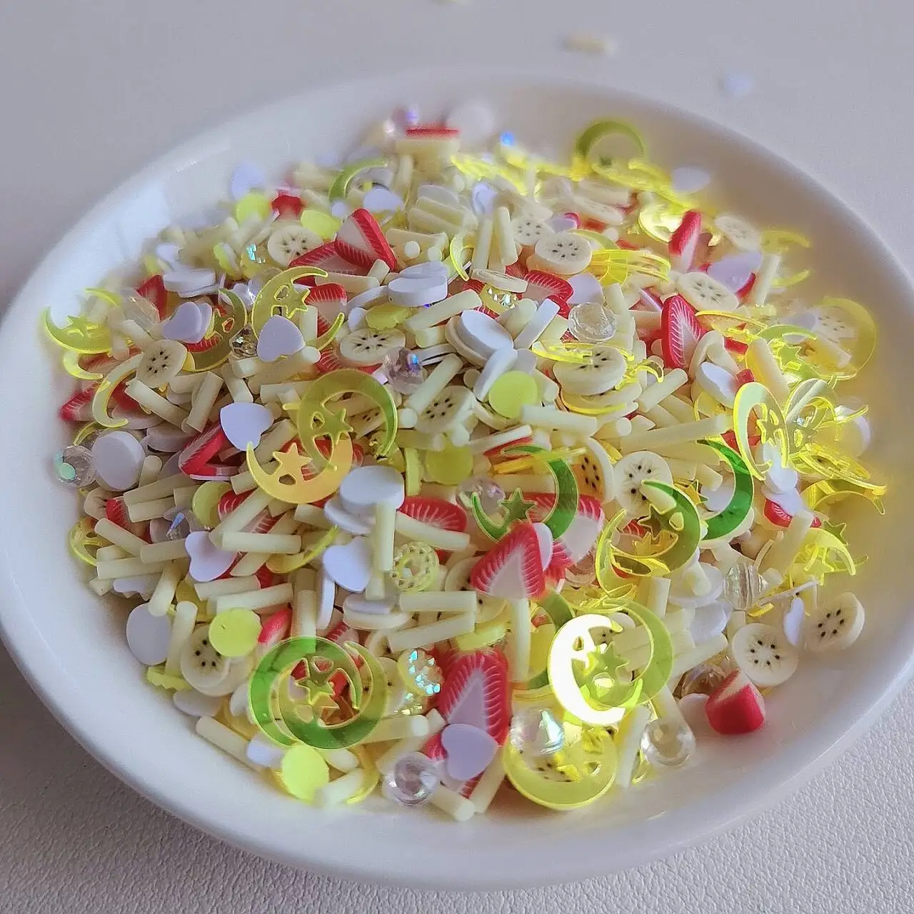 Banana Strawberry Heart Polymer Clay Sprinkles Mixed Star Moon Sequins for DIY Crafts Tiny Slimes Filling Decoration