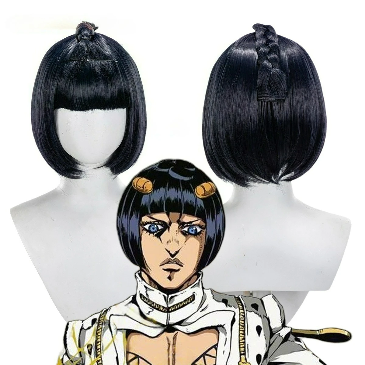 

Парик для косплея Bruno Buccellati, аниме JOJO Buccellati Bruno, короткие черные волосы, женский парик на Хэллоуин, Cos Fantasia + бесплатная шапочка для парика