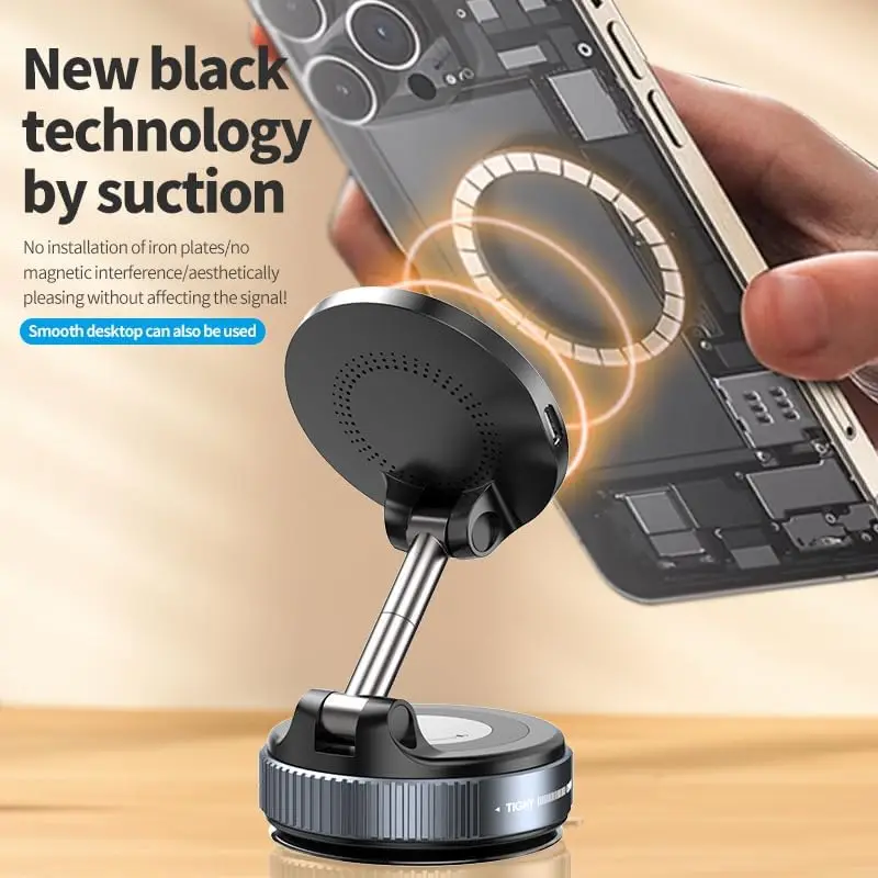 Wireless Charger Vacuum Magnetic Phone Stand for Magsafe iPhone 16 15 14 13 12 Pro Max 360° Adjustable Suction Cup Car Dashboard - Image 6