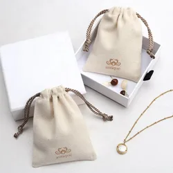 High Quality Cotton Canvas Dust Bag For Jewelry Earring Packaging Jewelry Drawstring Pouch With Printing Logo