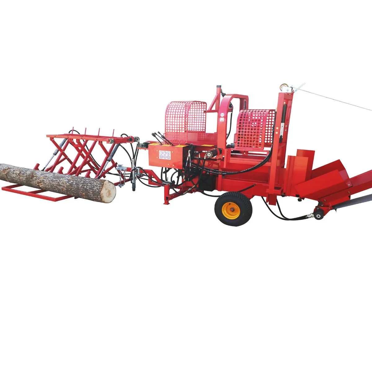 35T gasoline engine firewood processor FWP35T-500(27G) with exit conveyor and log lift full hydraulic operation, EPA approved