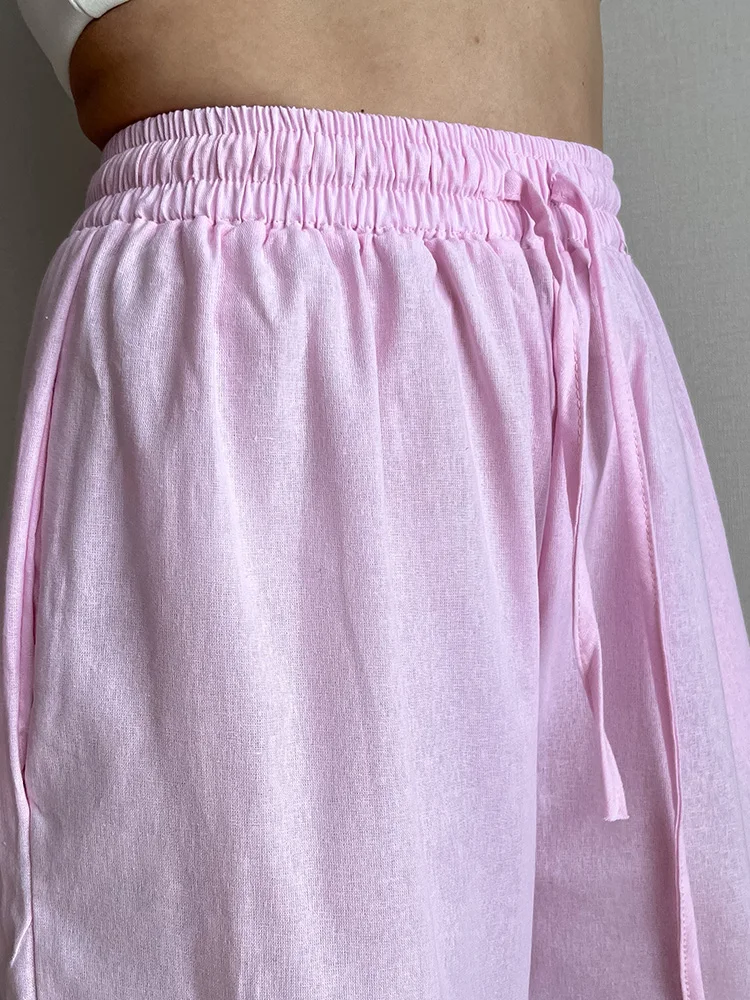 Streamgirl Linen Pants Sets For Women Summer Suits Pink Two Piece Trouser Women's Suit Sets Linen Shirt Set Oversize Outfit Suit