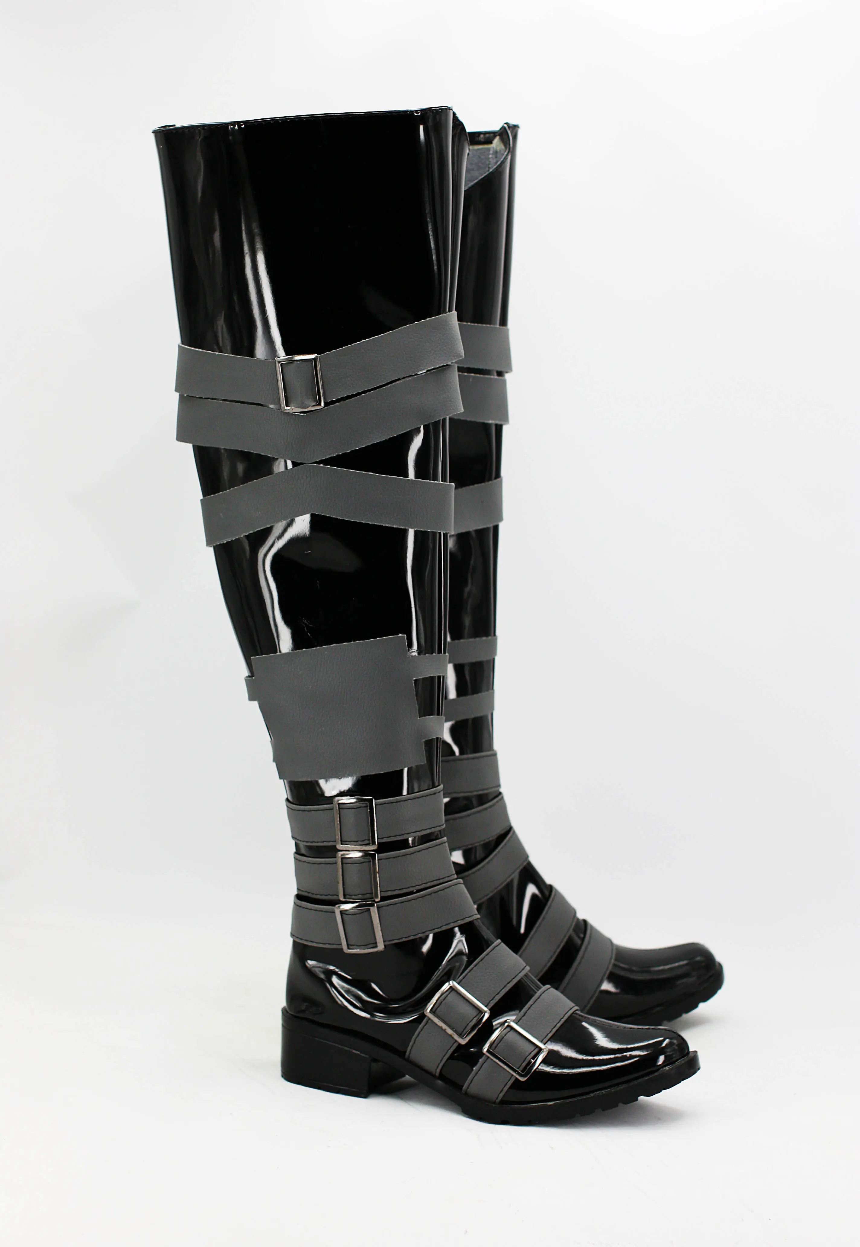 Anime Black Butler Under Taker Cosplay Shoes Black Long PU Leather Flat Sole Boots For Halloween Carnival