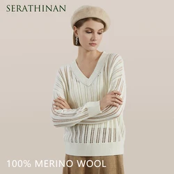 BC826  High Quality Luxury Women's Clothing 100% Wool thick Pullover V neck loose Knitted Sweater Winter