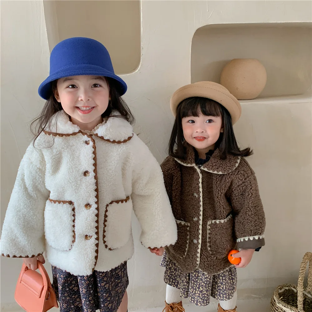 

Girls' Thick Warm Cardigan Girls' Coat 2025 Autumn/Winter Korean Children's Wear Baby Sweater Pocket Single breasted Jacket