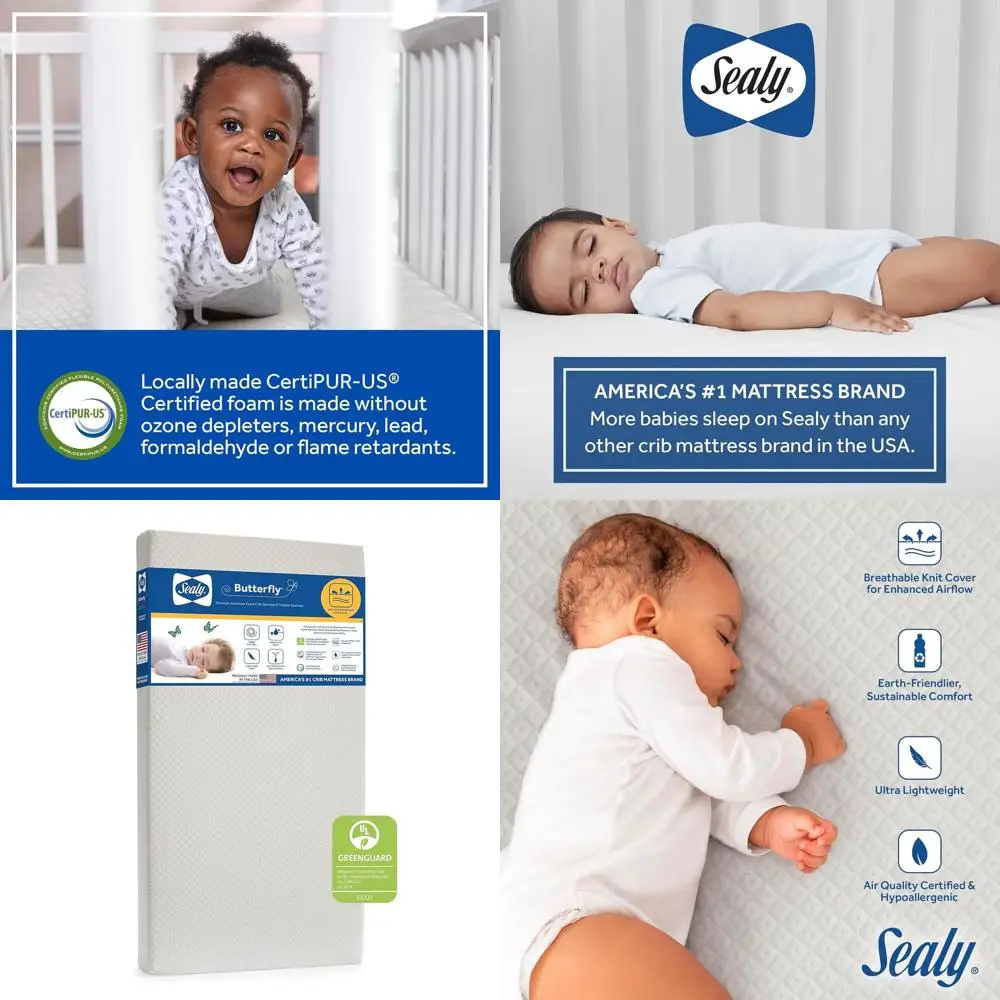 مرتبة سرير قابلة للتنفس منسوجة على شكل فراشة، معتمدة من GREENGUARD GOLD، صنع في الولايات المتحدة الأمريكية، إسفنج ممتاز، غطاء قابل للغسل وسهل التنظيف، Tod #1