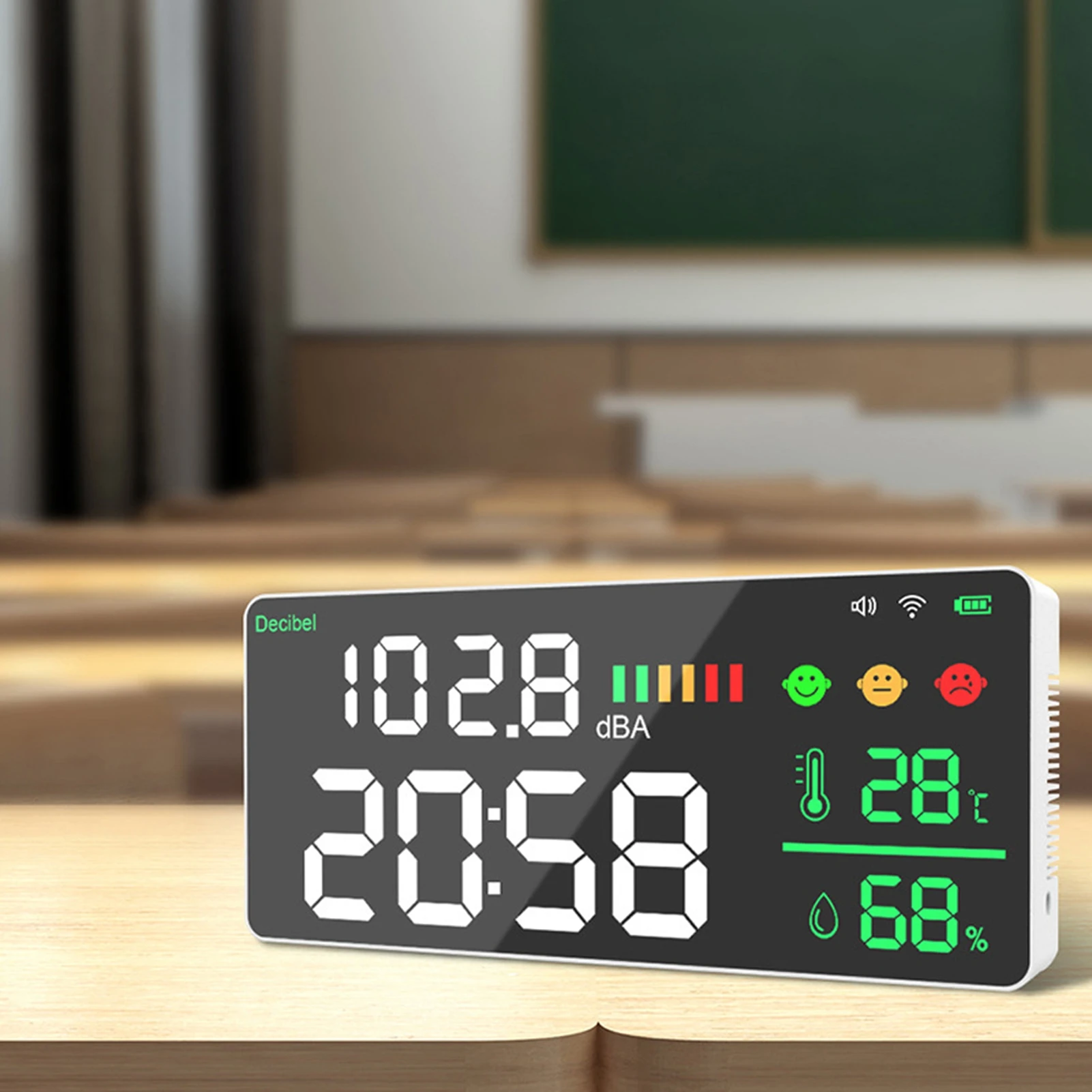 

WiFi Decibel Meter 4in1 Temperature Humidity Decibel Test Alarm Clock 11inch LED Color Display Tuya Intelligent Linkage APP