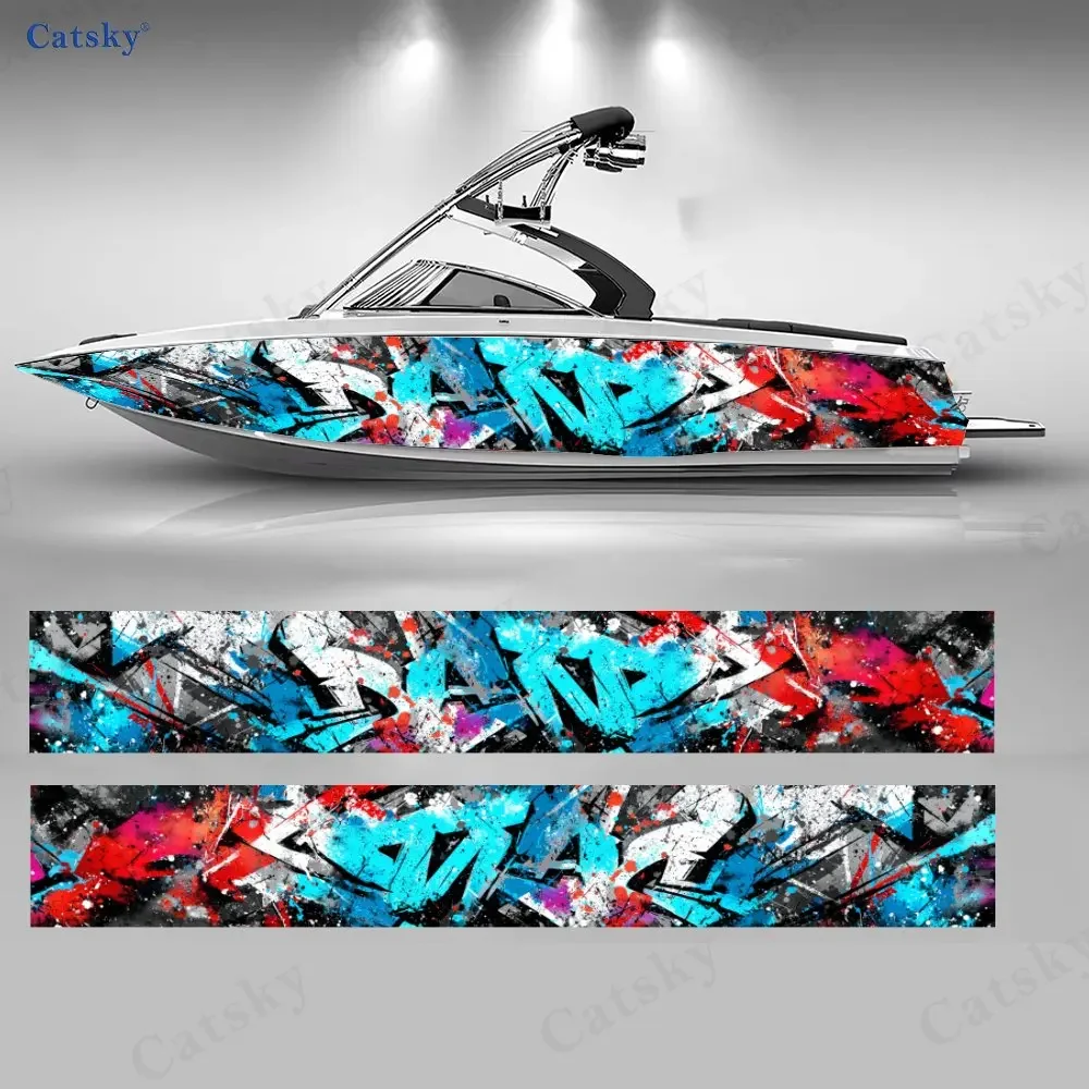 2Pcs Splatter Graffiti Boat Stickers, PVC Waterproof Durable Vinyl Wrap Decals for Fishing Boats, Durable and Stylish Design