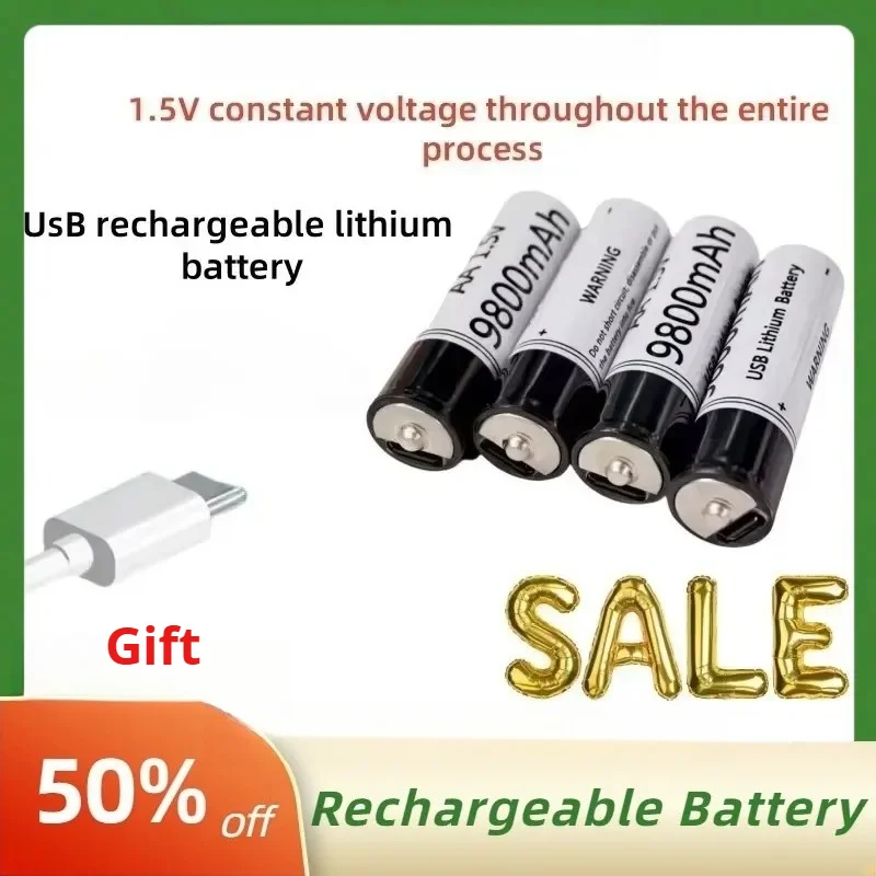 1.5V 9800mAh AA USB-C Li-ion Rechargeable Batteries for Clock Toys Mouse Remote Controls Digital Devices Security Tools Etc