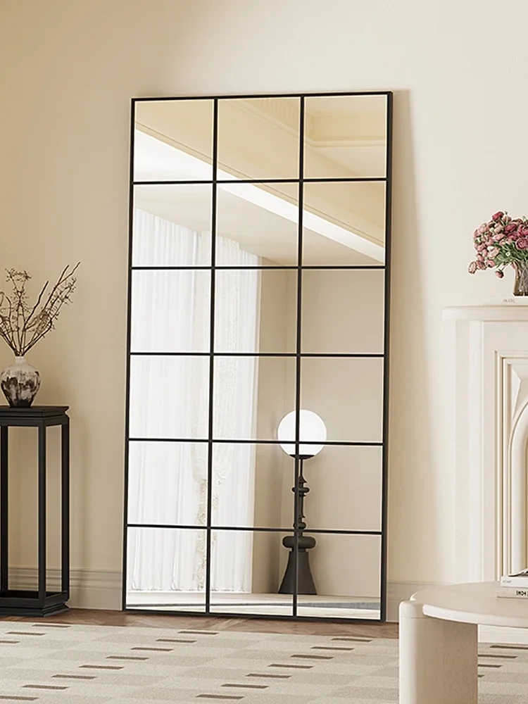 French retro mirror full body mirror designer light luxury ins style special-shaped plaid mirror