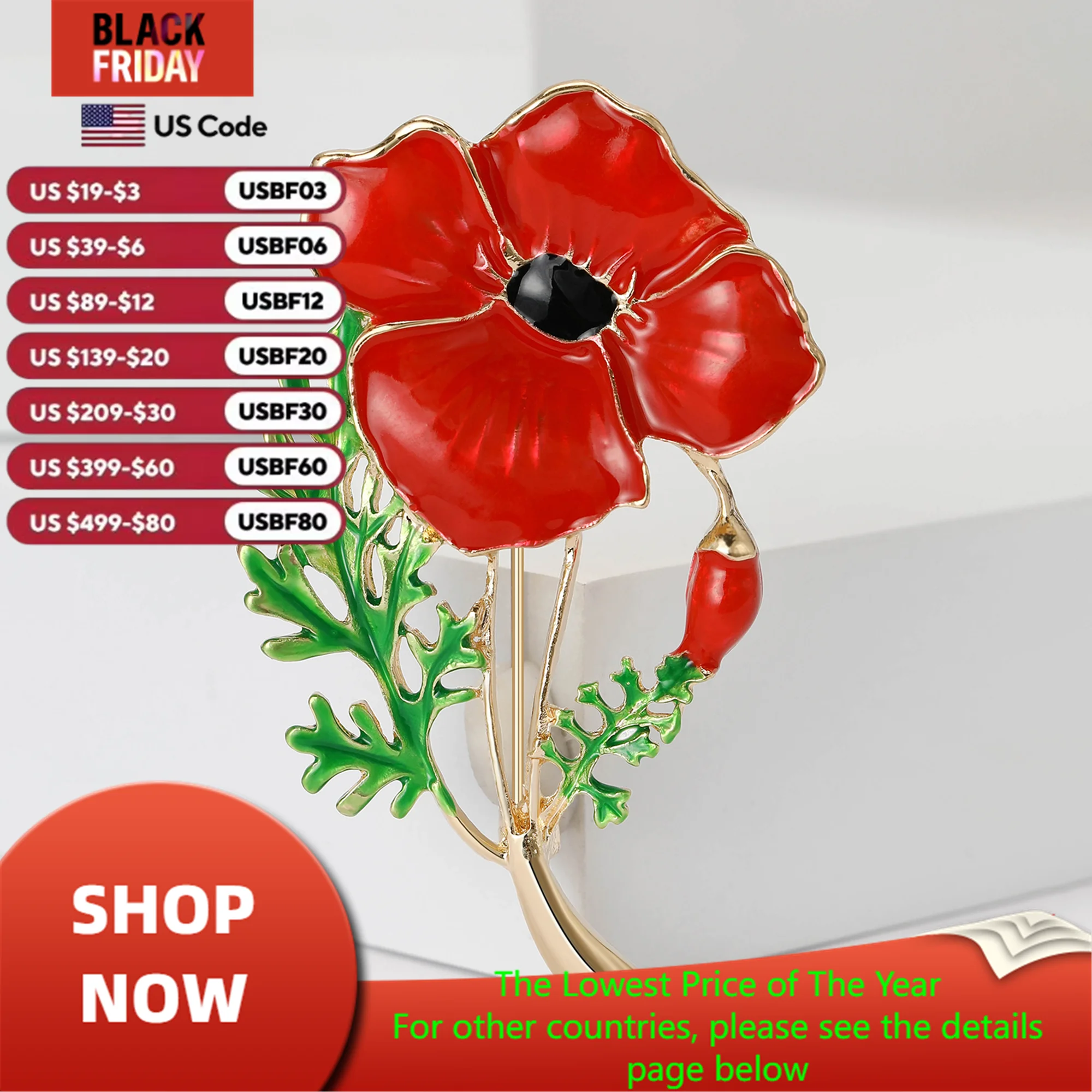 Enamel Poppy Flower Brooches for Women Unisex Oil Drop Plant Flower Pins Event Party Backpack Decoration Clothes Accessories