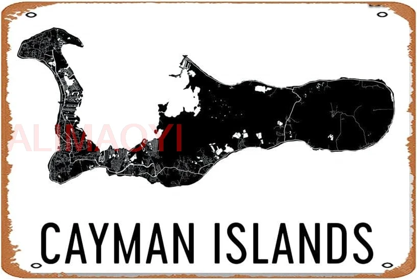 ASIOADWNA Tin Sign Vintage Cayman Islands Map, Map Of Cayman Islands, Grand Cayman Art, Cayman Decor, Cayman Island Gift ALIMAO