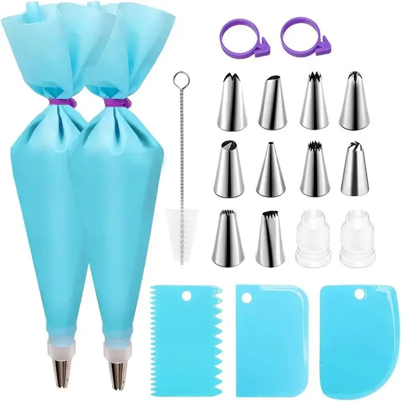 Complete Pastry Cake Decorating Kit - 22/20 Pieces with Piping Tips, Stainless Steel Nozzles, Reusable Piping Bags, Accessories