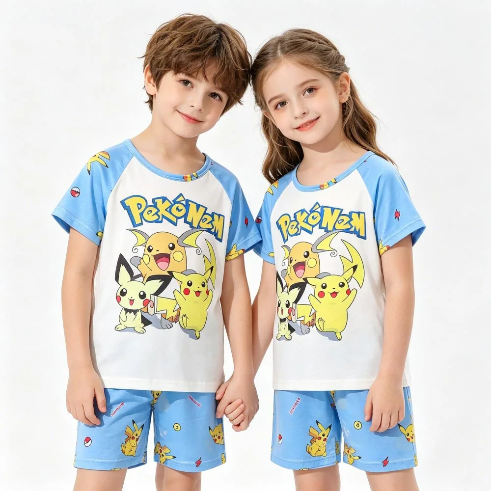 Pyjamas d'été 2 pièces pour enfants, vêtements de nuit Pikachu, pyjamas animaux de dessin animé, ensembles de vêtements pour enfants, tenues de nuit et d'intérieur