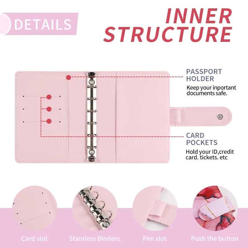 A7 Macaron Color 6 Ring Binder PU Notebook Carry on Budget Book Leather Binder Notebook Cover Journal Kawaii Stationery