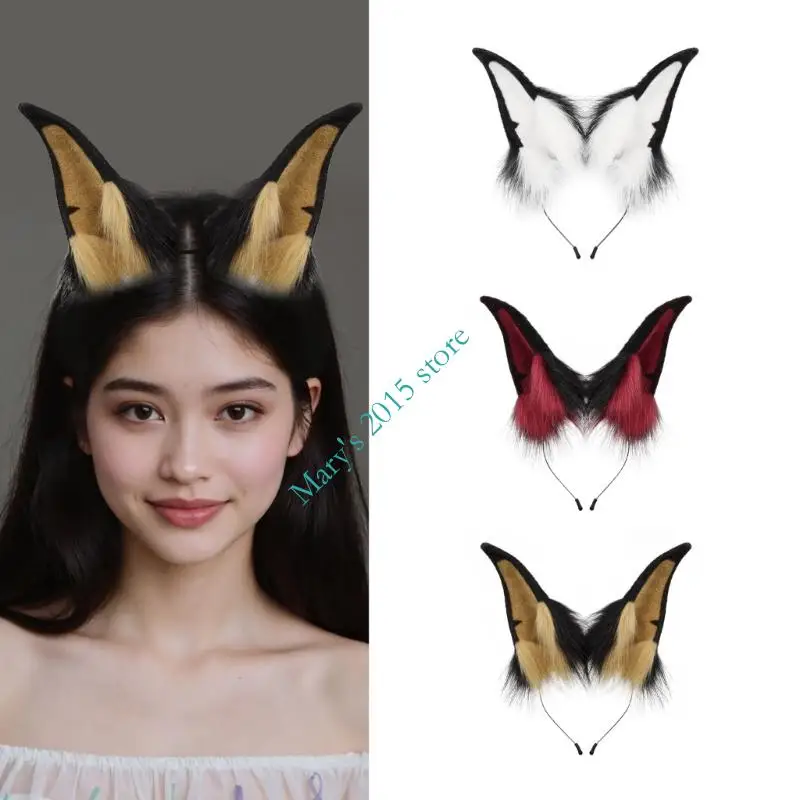 

E15F Women Furry Cats Foxes Faux Furs Ears Headband Halloween Fancy Dress Cosplay Costume Handmade Furry Animal Ears Hair Hoop