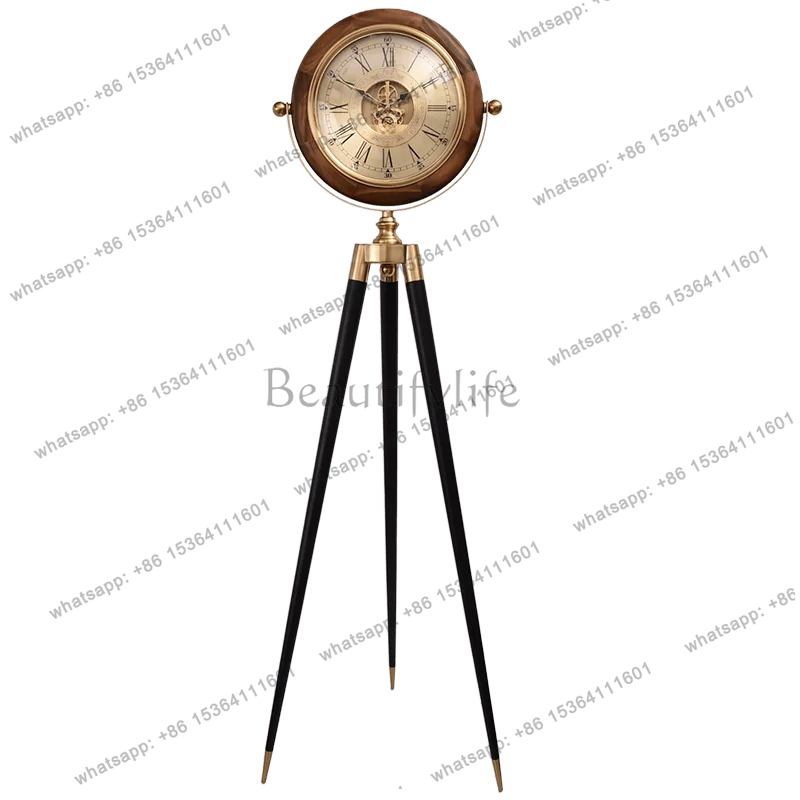 American retro living room floor clock European tripod gear home luxury light luxury mechanical table clock