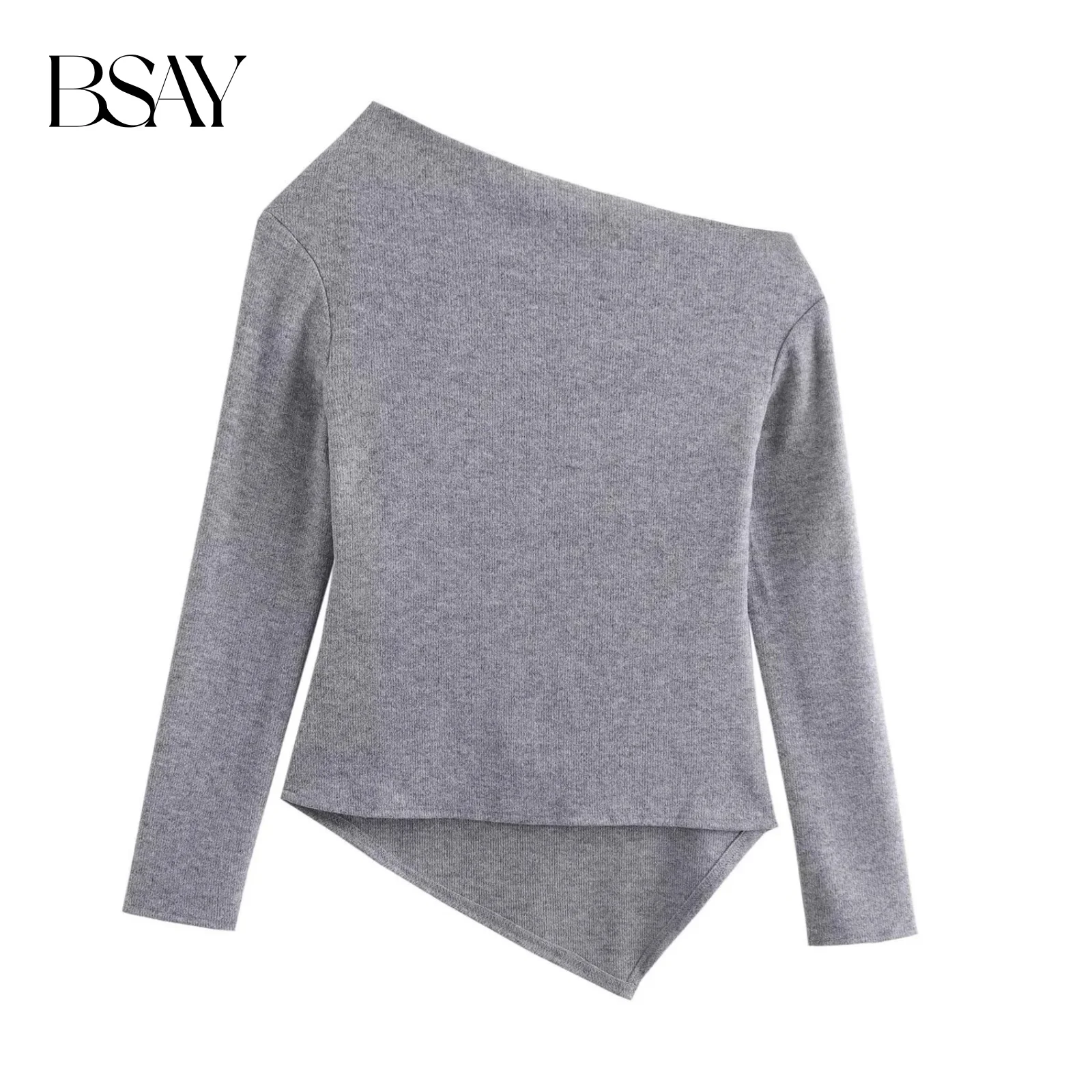 BSAY Sweater for Women Fashion Autumn Winter  Pullover Solid Color Long Sleeves Asymmetric Soft Tops Chic Female Knit Sweaters