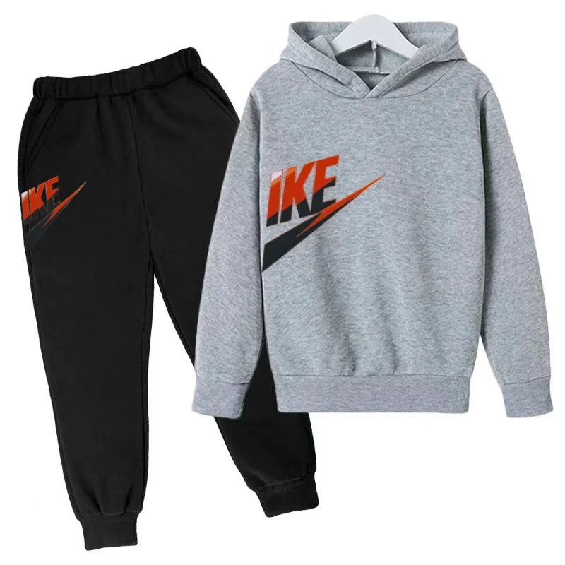 Kinder-Sweatshirt-Set mit Kapuzenjacke, Jungenbekleidung, Mädchen-Freizeit-Sportmarken-Set, Kapuzenoberteil mit Jacke und Hose, 2-teiliges Set – Detail 8