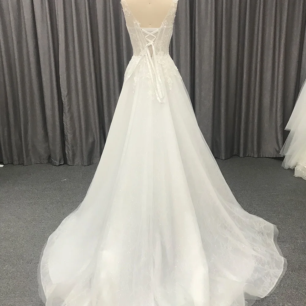 Customized A Line Classic Wedding Dress Lace Appliqued Simple Elegant Bridal Gown Hx11