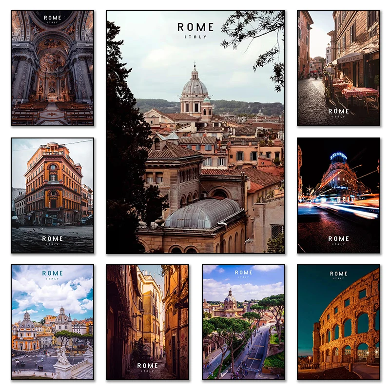Rome Italy Vatican City Travel Poster Colosseum Ancient Architecture Print Canvas Painting Wall Picture Modern Office Room De