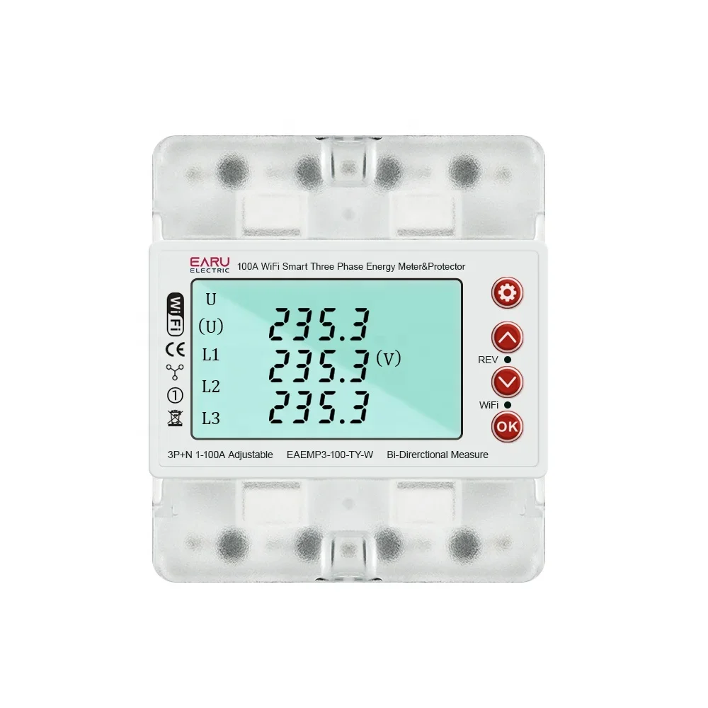 3 Phase 380V 100A Tuya WiFi Smart Bi-Directional Energy Power kWh Meter Over Under Voltage Protector Relay Switch Current Limit
