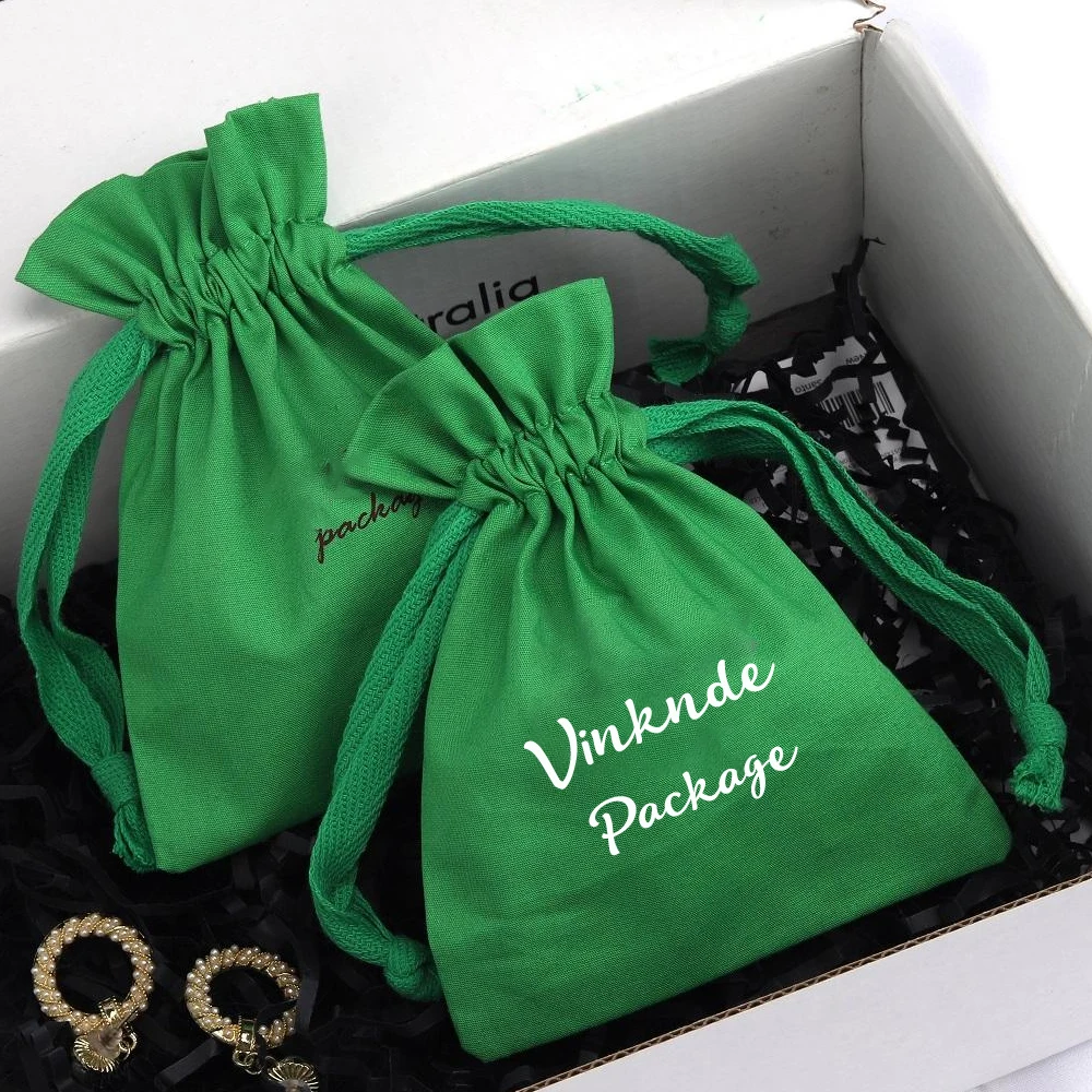 

50Pcs Personalized Logo Thick Cotton Jewelry Bag Drawstring Ribbon Muslin Pouch Earring Ring Pendant Bracelet Necklace Stud Sack