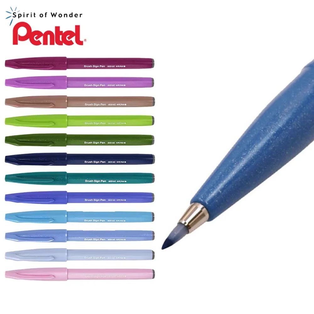 1 шт. японская ручка Pentel TOUCH с цветной мягкой кистью XSES15C, поздравительная открытка, рисование, подпись, красивая фотография