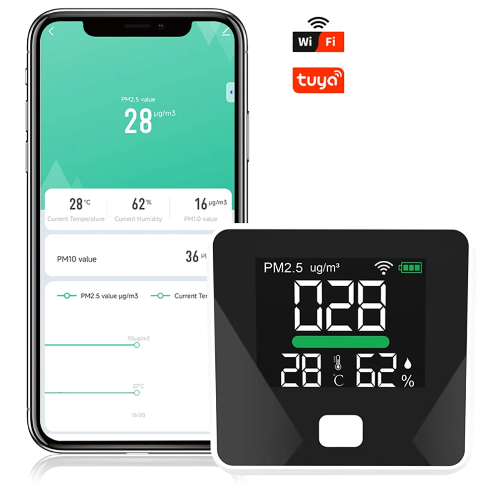 Dienmern DM103B WIFI PM2.5 jakości detektor czujnik temperatury i wilgotności Tester domowy System monitorowania, z wyświetlaczem LCD