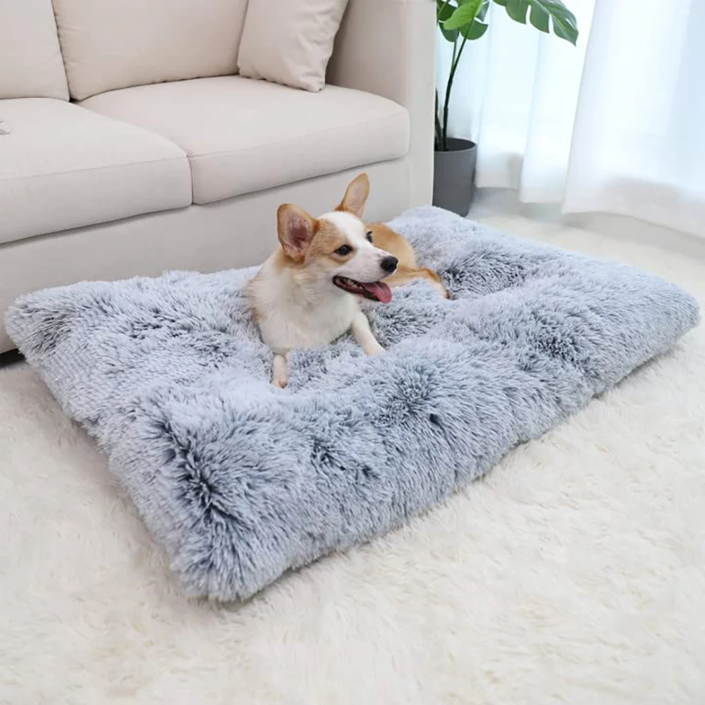 Ultra Soft Large Dog Bed Plush Fiber Washable Calming Luxurious Pet Mat Beds