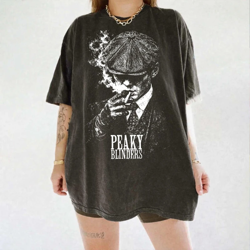 Peaky Blinders Tommy Shelby Smoke Tee Vintage Gangster Graphic Shirt Short Sleeve men's t-shirts for Summer Unisex All-Season