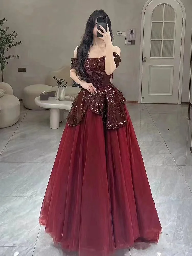 Tubo superior brinde vestido de noiva casamento high-end 2024 novo vinho vermelho vestido de noivado nicho feminino