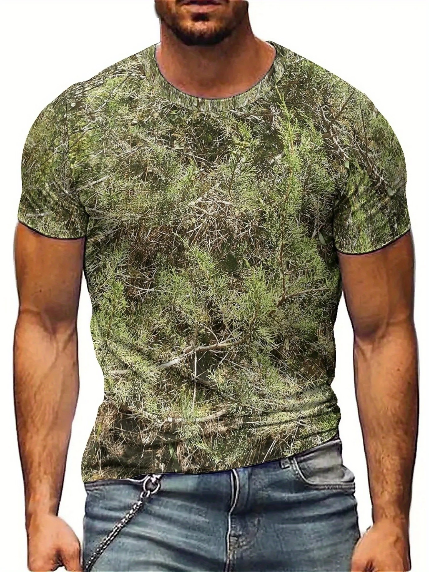 Camiseta camuflada geométrica impressa em 3D estilo hip-hop masculina e feminina – poliéster macio, conforto para todas as estações, tamanho grande