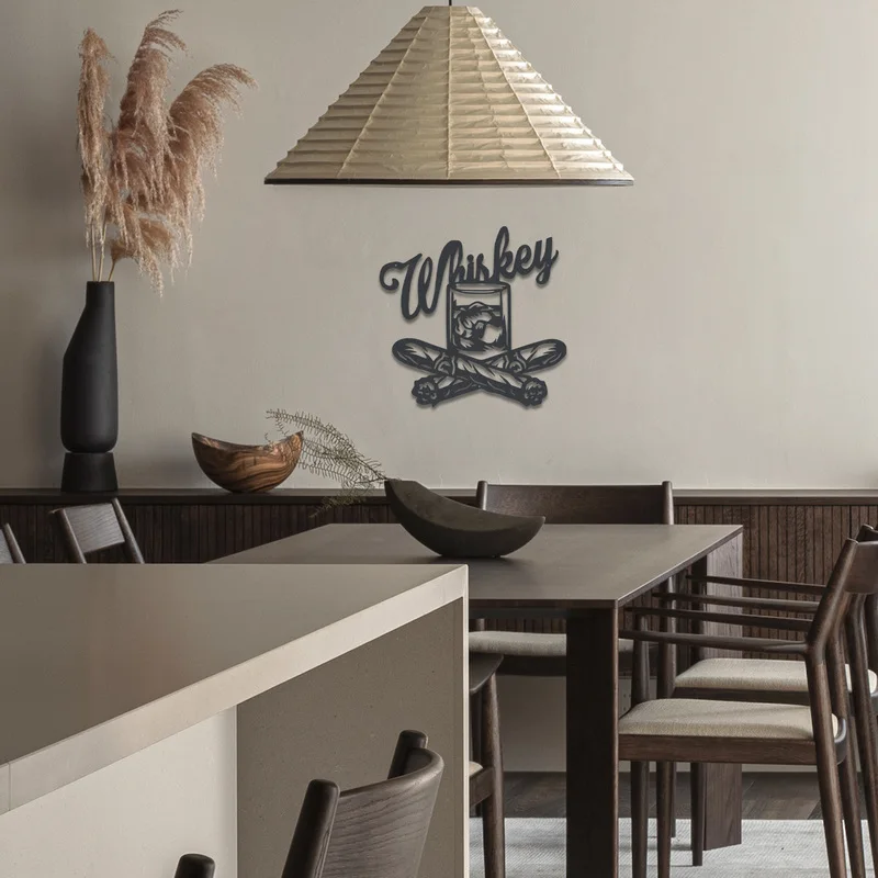 Whiskey and cigar metal wall decoration，Metal wall decorations suitable for bars and wine cellars，Father's Day Gift