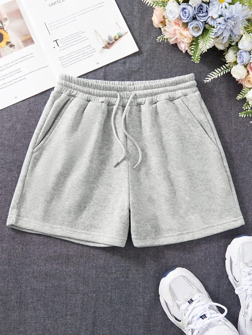 

Summer Women'S Elastic Waist Casual Shorts Solid Color Drawstring Cropped Pants