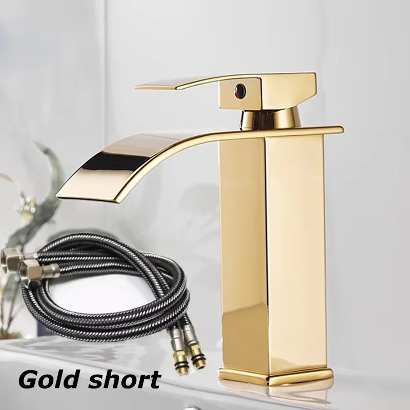 Waterfall Wash Basin Stainless Steel Faucet Black With Hot And Cold Water Inlet Pipe Toilet Wash Basin Bathroom Home