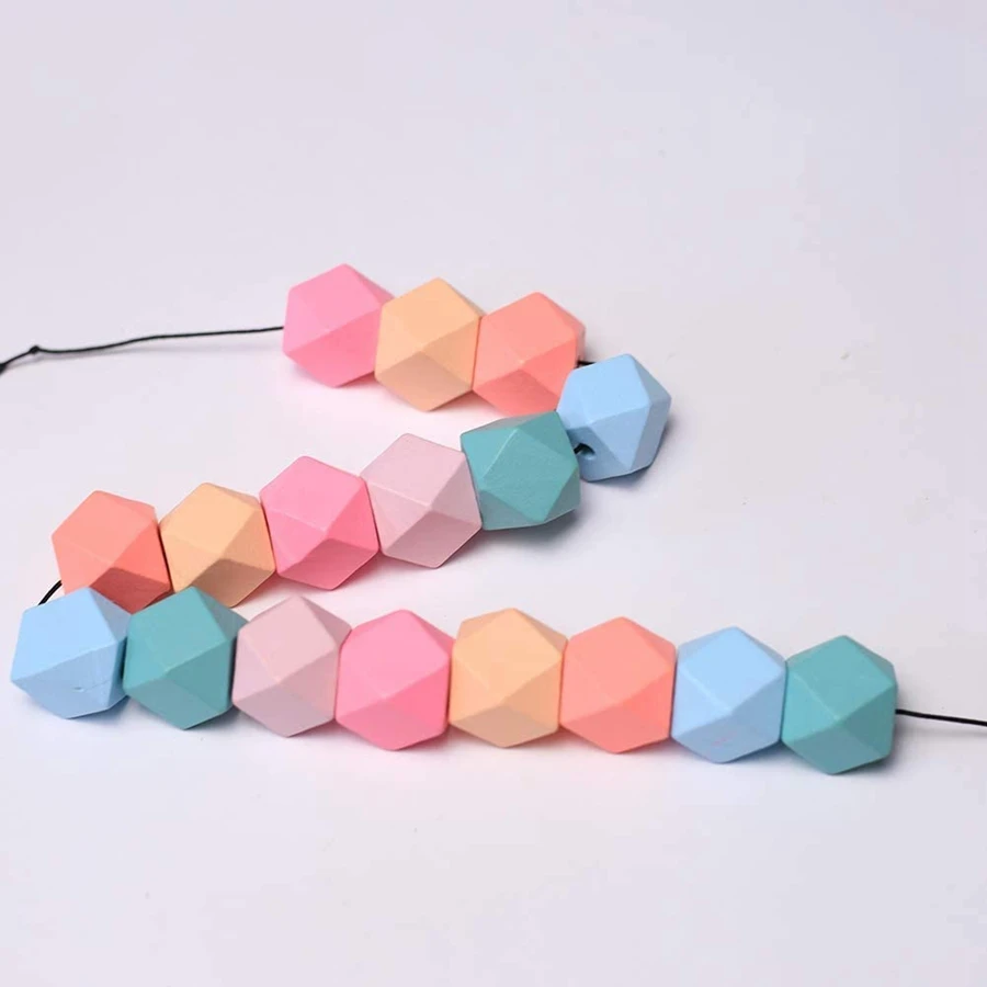 ABXF-Geometric Faceted Wood Beads, Candy Colored Wooden Beads Bracelet Garlands Are Suitable For DIY Handwork And Jewelry