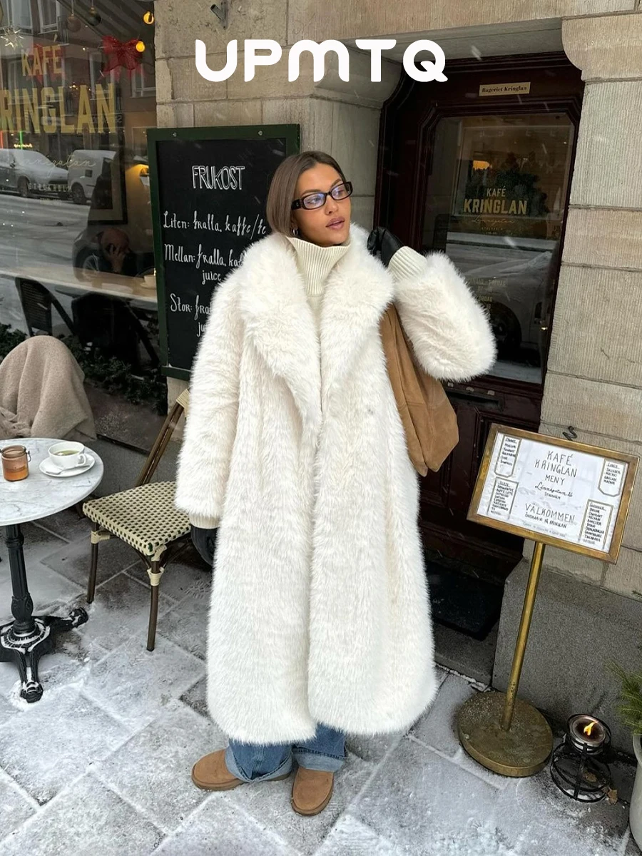 

Premium Fuzzy Long Faux Fur Coat Women Chicvibes White Maxi Overcoats Winter Fashion 2025 Iconic Stunning Old Money Party Outfit