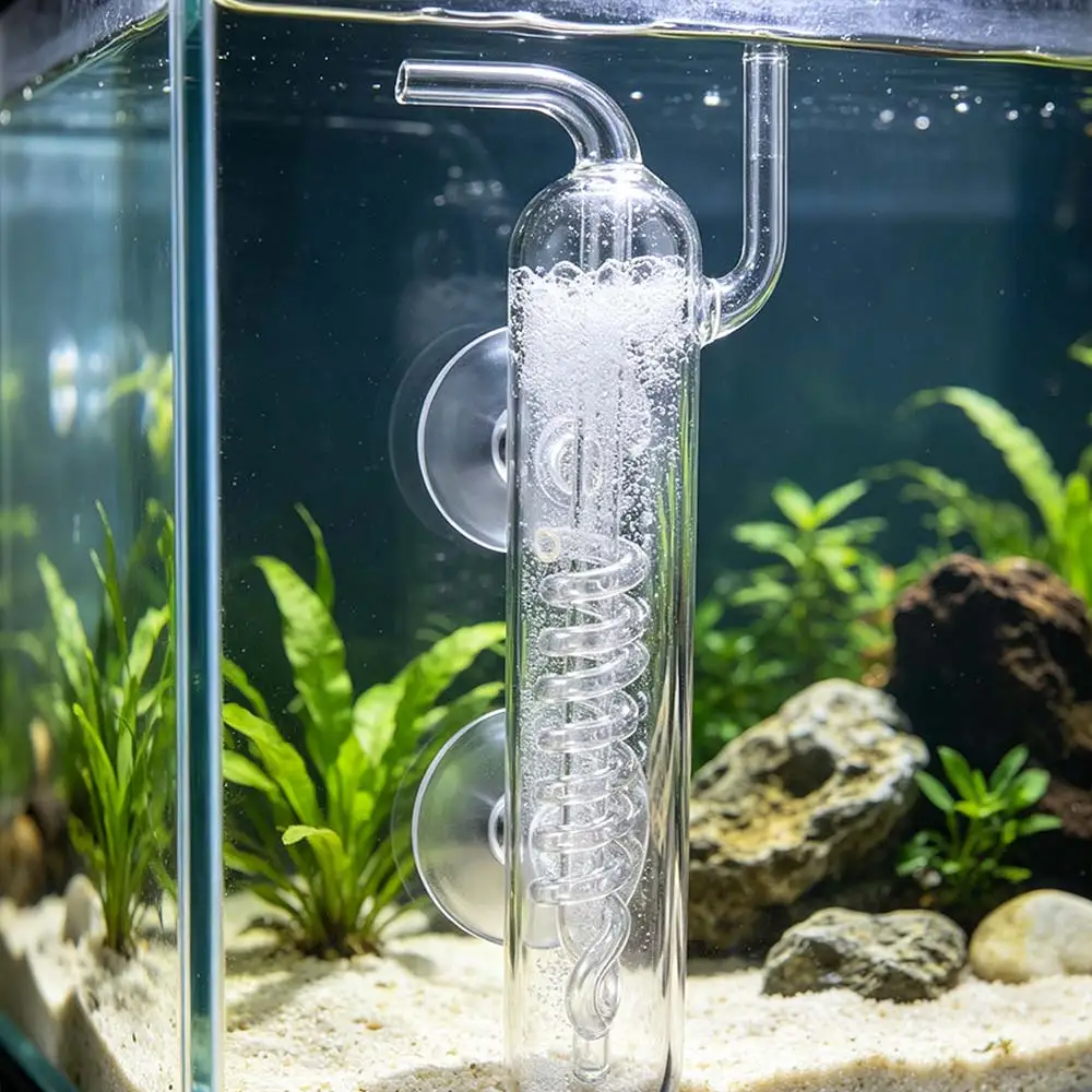 Glass CO2 Bubble Counter with Suction Cup High Transparent CO2 Diffuser Practical Without Blocking Dioxide Reactor Planted Tank