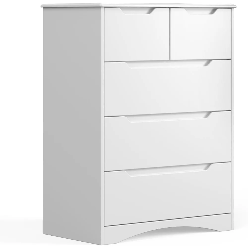 

5 Drawers Chest,White Dresser for Bedroom with Large Storage Capacity,Chest of Drawers with Embedded Handle,Sturdy Anti-Tripping