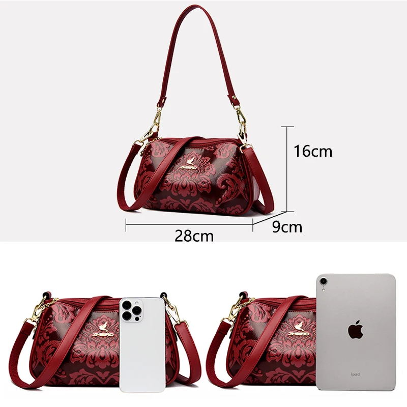 2024 New Flower Printed Crossbody Bags Brand Retro Handbags Luxury Women\'s Designer High Quality PU Leather Female Shoulder Sac