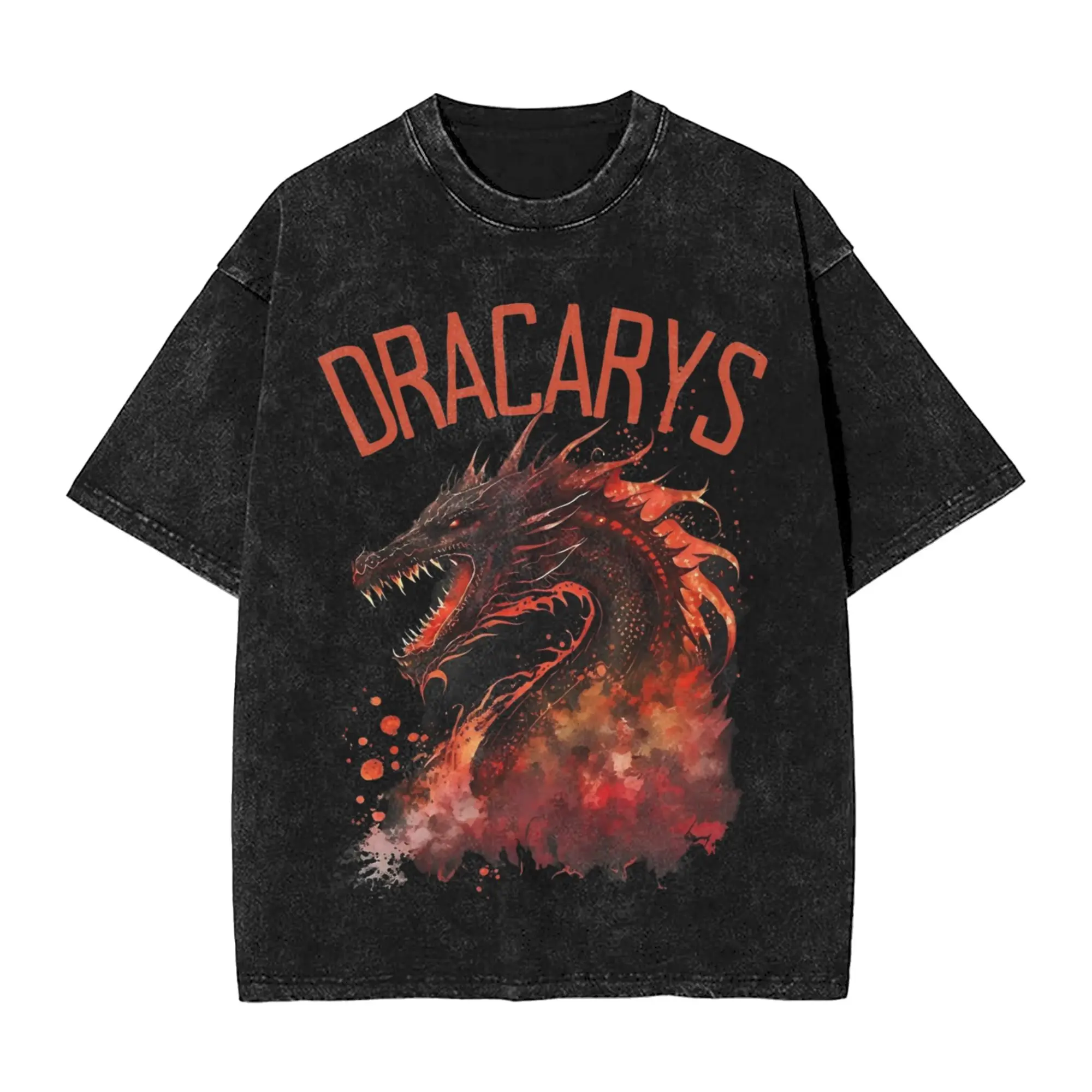 Dragon Fire and Blood  Houses of The Dragons Washed T Shirts Streetwear Hip Hop Vintage T-Shirt  Tee Shirt Men Women Harajuku