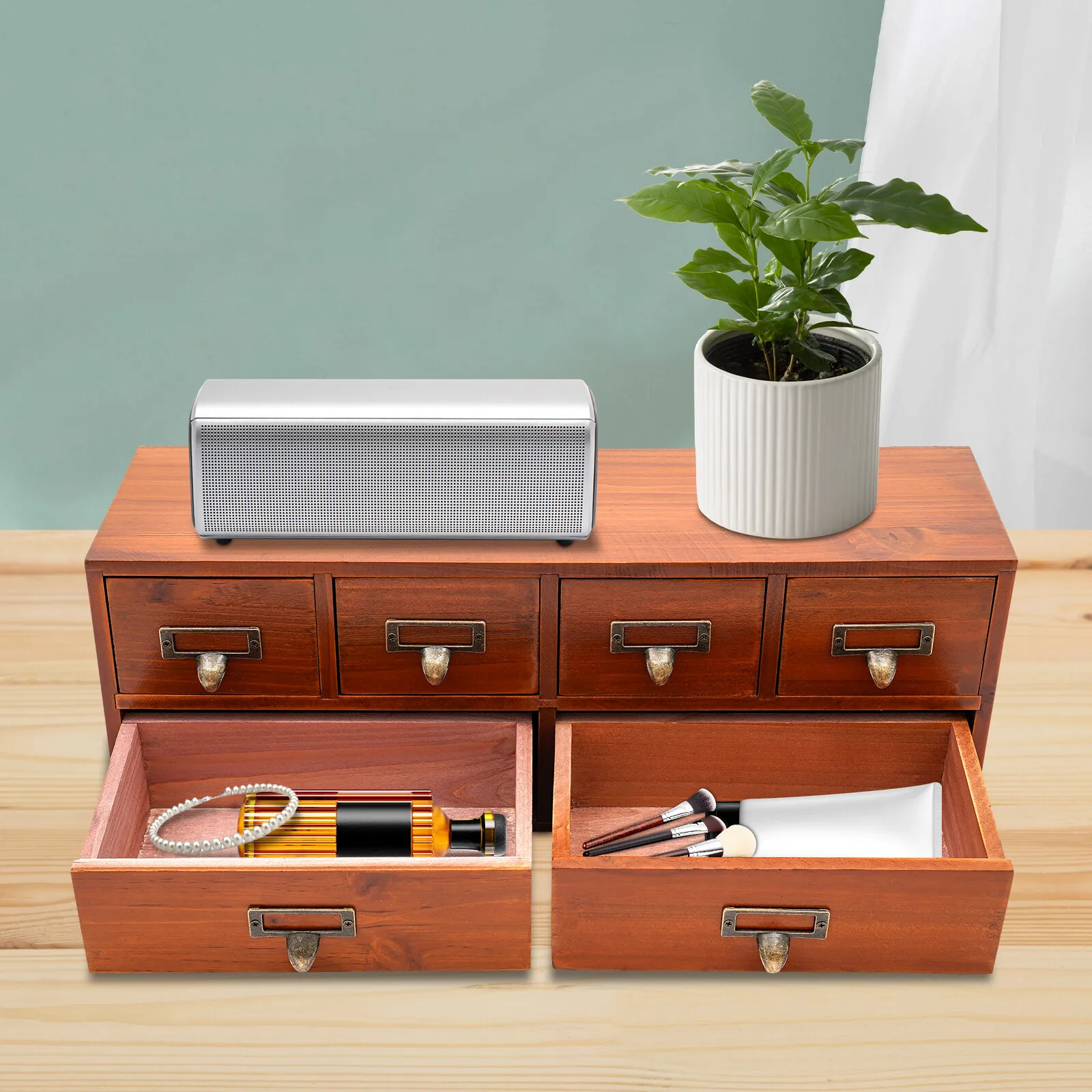 

Desktop Storage Cabinet with 6 Drawers, Wooden Box Organizer for Office Supplies