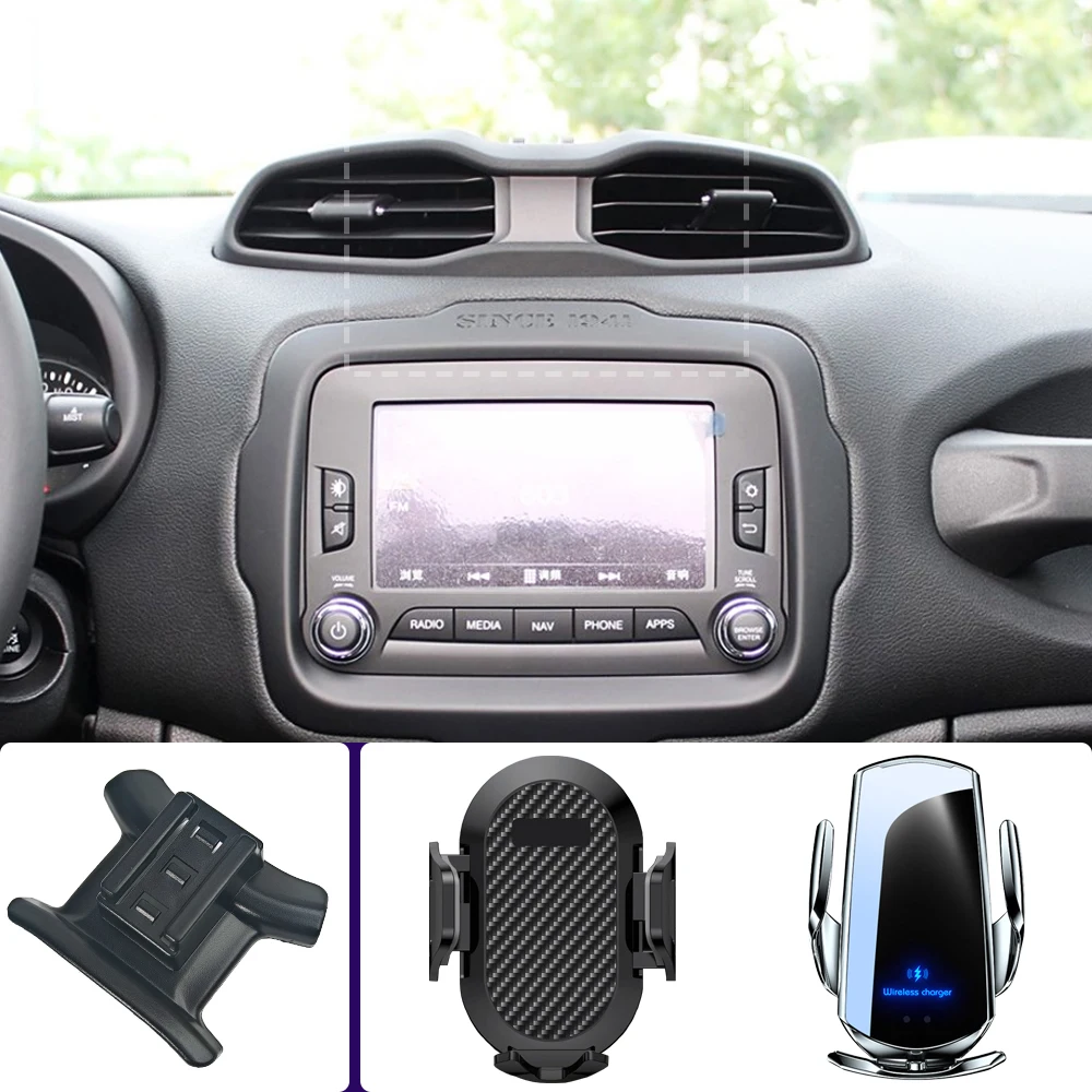Uchwyt samochodowy na telefon do JEEP Renegade 2016 2017 2018-2021 Uchwyty do telefonów komórkowych Bezprzewodowe ładowanie samochodu Specjalne akcesoria ze stałą podstawą